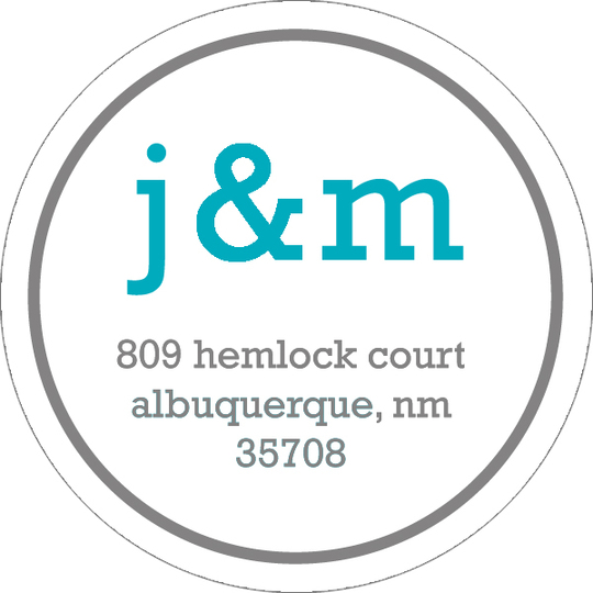 Turquoise and Gray Initials Round Address Labels
